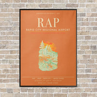 Thumbnail for Rapid City Regional Airport RAP vertical canvas print - framed - orange background