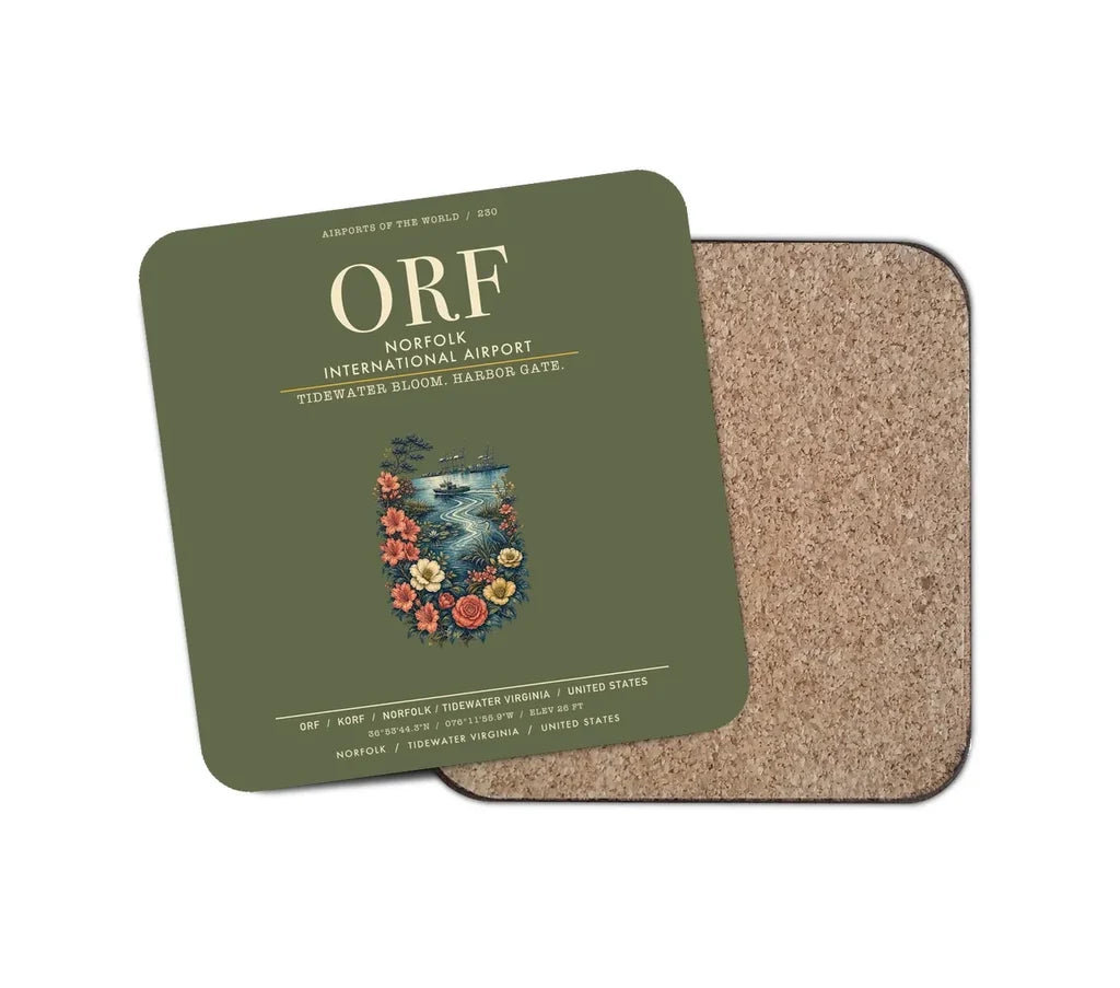 Norfolk International Airport (ORF) design on green army 1 piece coaster