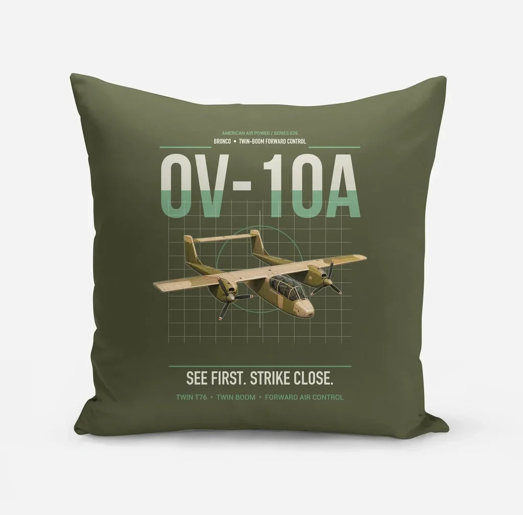 OV-10A Bronco design on green army pillow