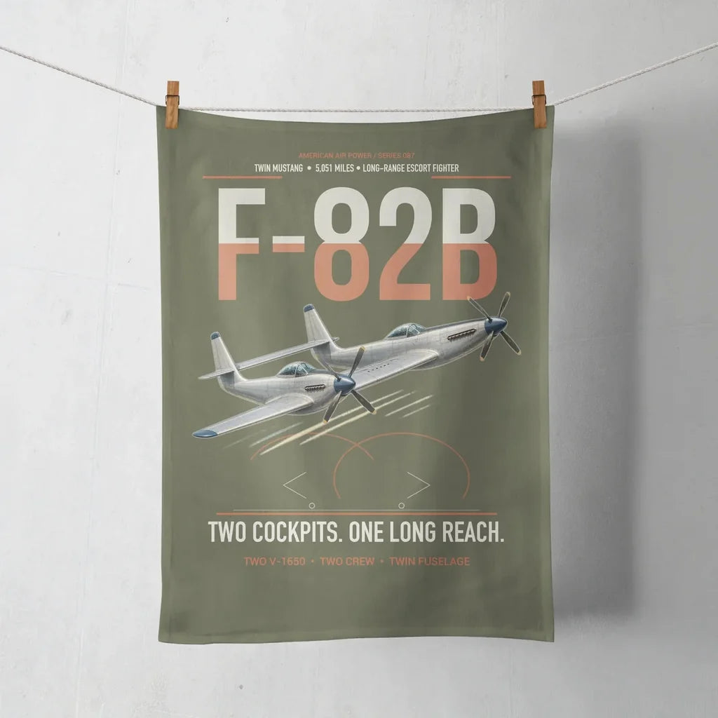 F-82B Twin Mustang design on green army towel