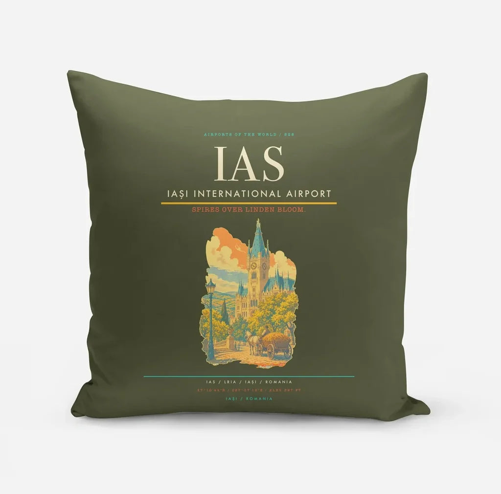 Iași International Airport (IAS) design on green army pillow