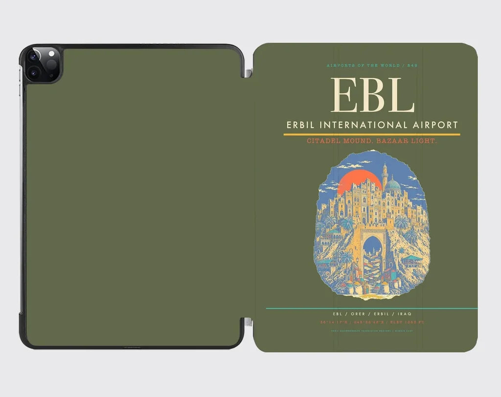 Erbil International Airport (EBL) design on green army ipad tablet case