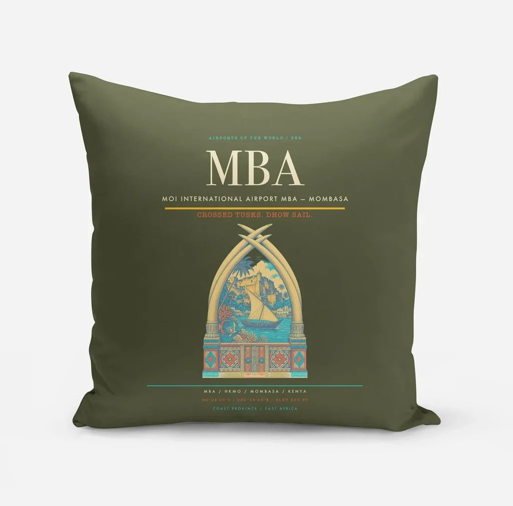 Moi International Airport (MBA) design on green army pillow