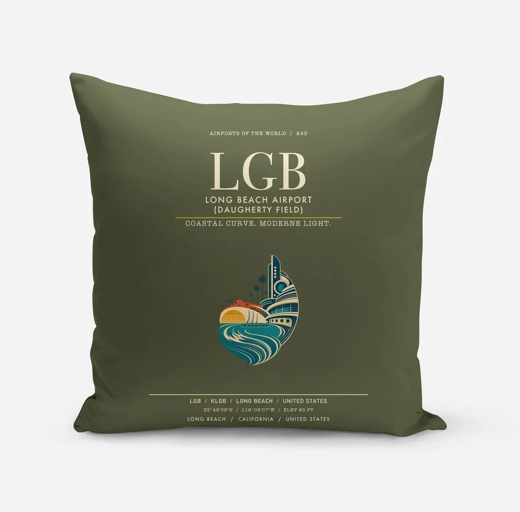 Long Beach Airport (Daugherty Field) (LGB) design on green army pillow