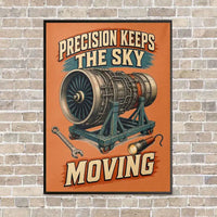 Thumbnail for Precision Keeps The Sky Moving vertical canvas print - framed - orange background