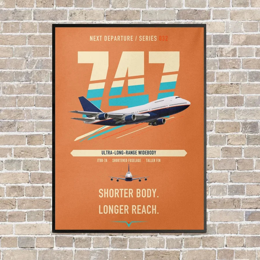 Boeing 747SP vertical canvas print - framed - orange background