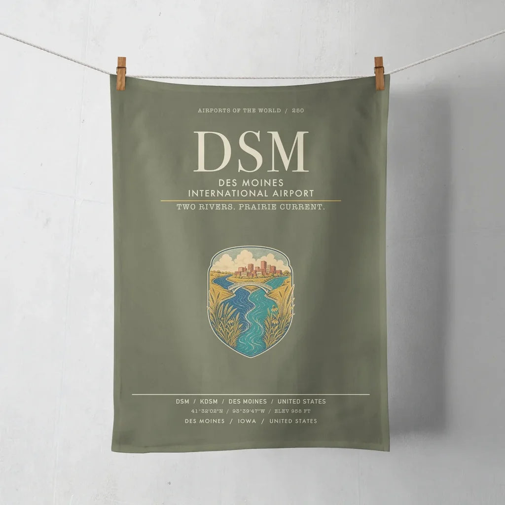 Des Moines International Airport (DSM) design on green army towel