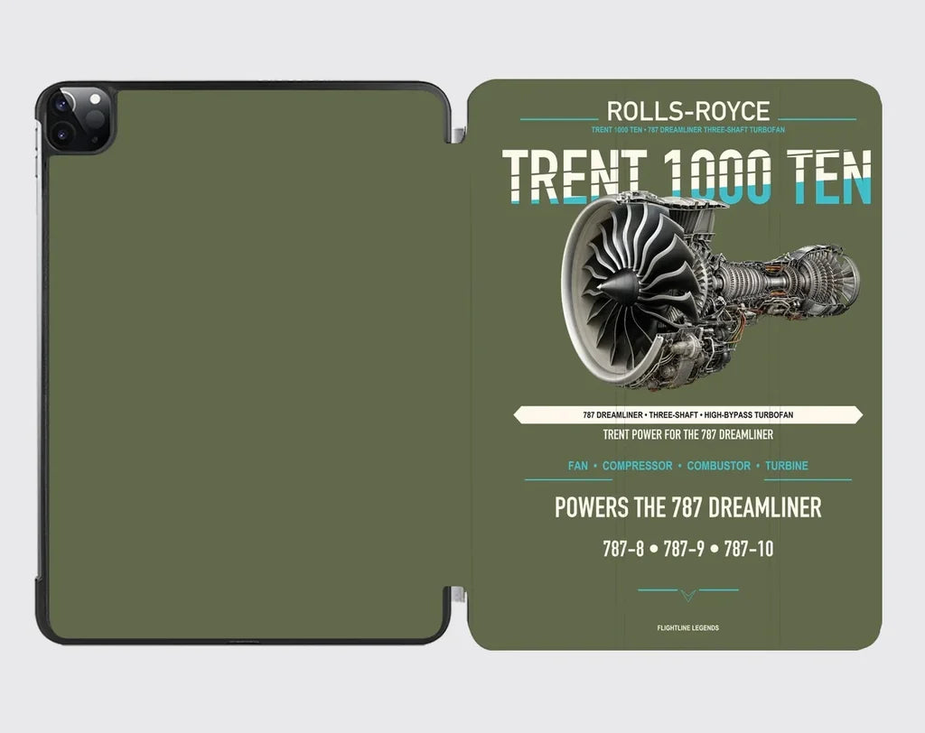 TRENT 1000 TEN design on green army ipad tablet case