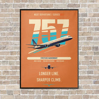Thumbnail for Boeing 757-300 vertical canvas print - framed - orange background
