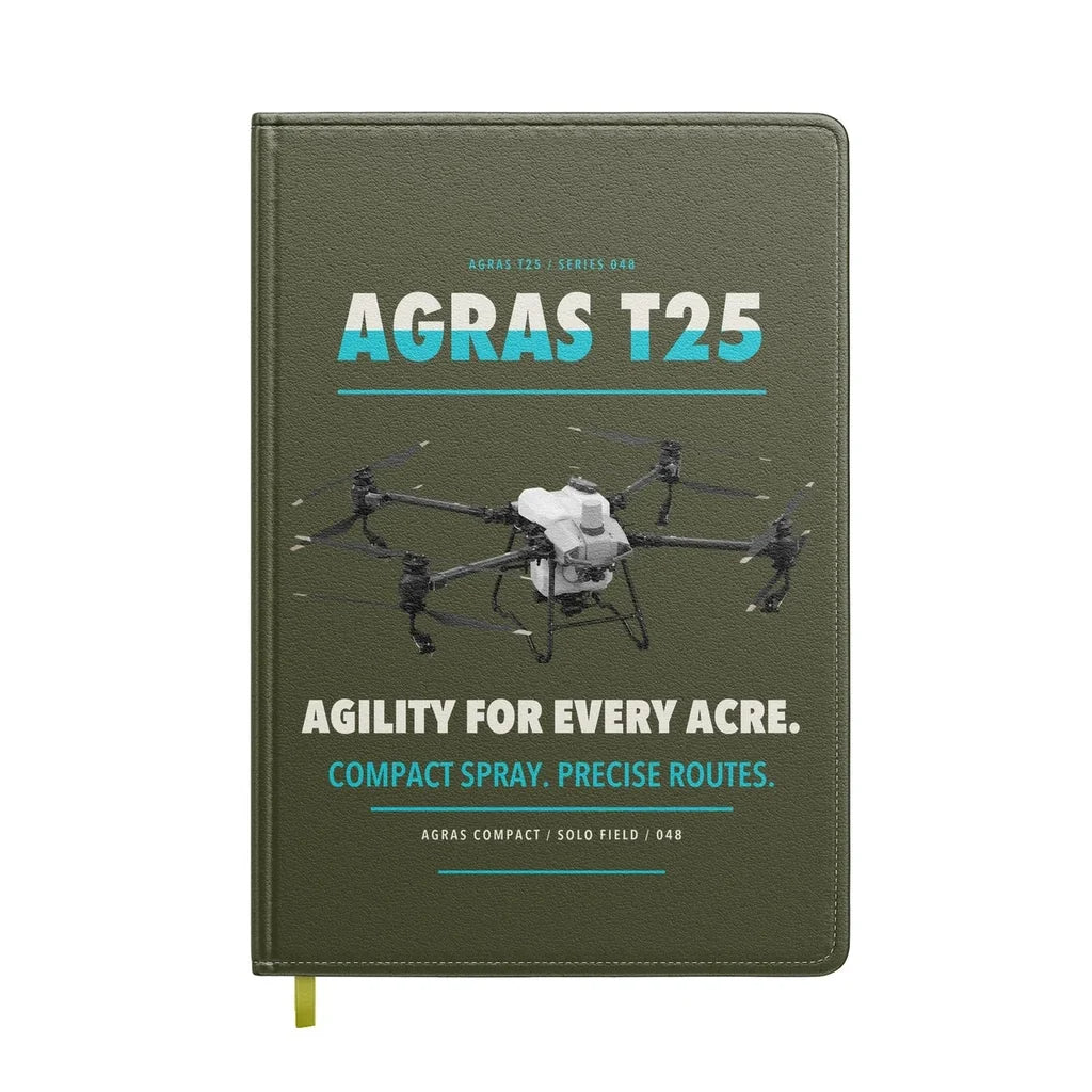 DJI Agras T25 design on green army notebook