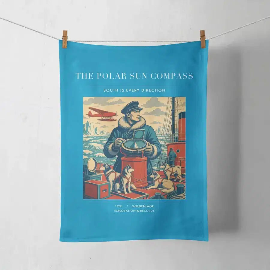 VINTAGE G4204 - The Polar Sun Compass - Designed Towels design on turquoise