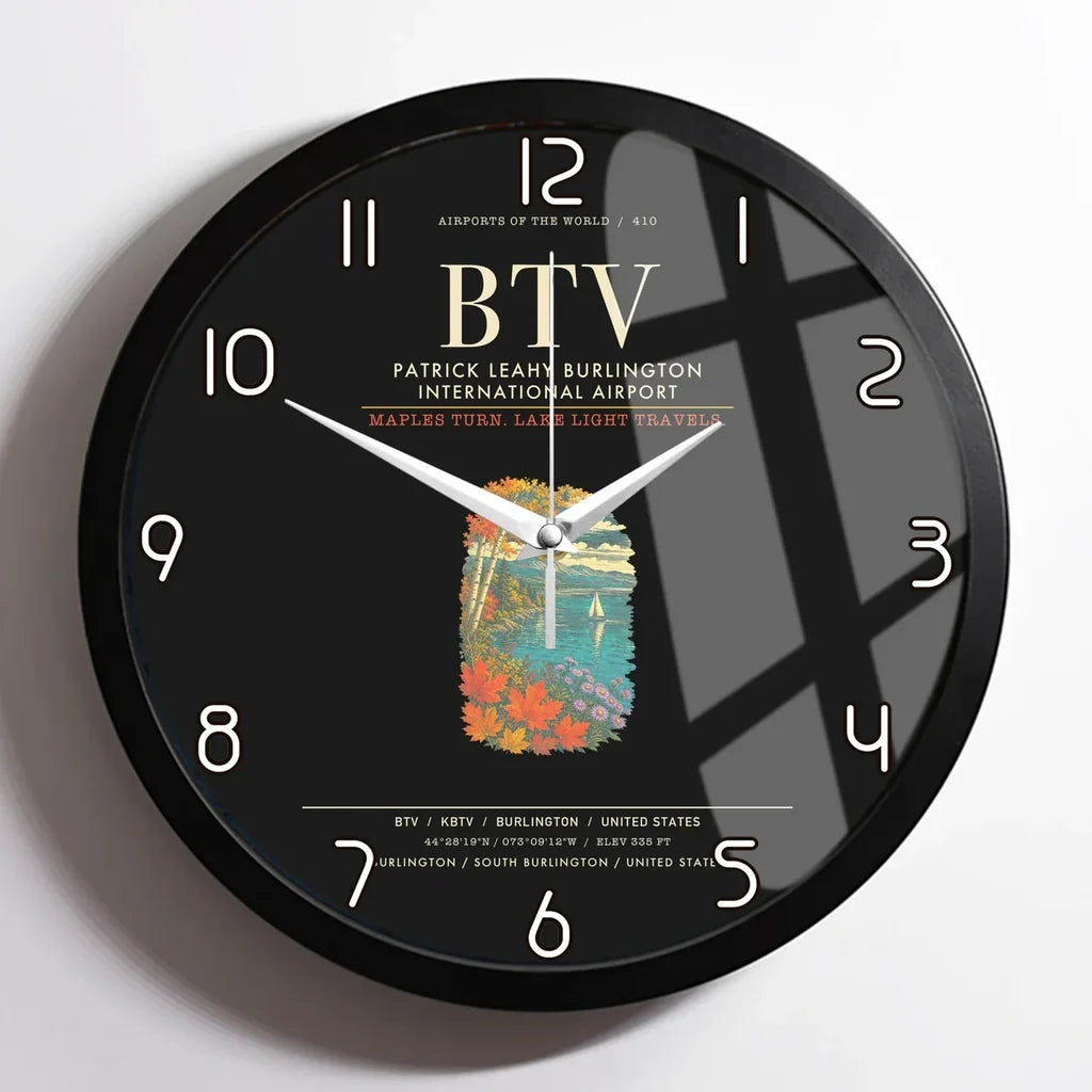 Patrick Leahy Burlington International Airport BTV Wall-Clock Framed - Black