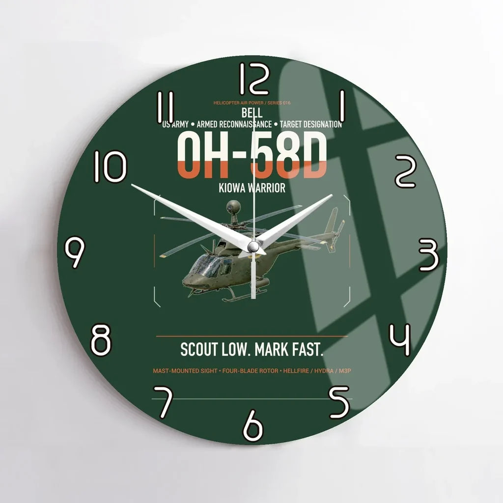 Bell OH-58D Kiowa Warrior design on dark green no frame wall clock
