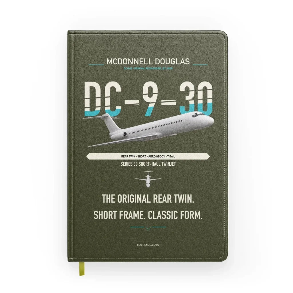 McDonnell Douglas DC-9-30 design on green army notebook