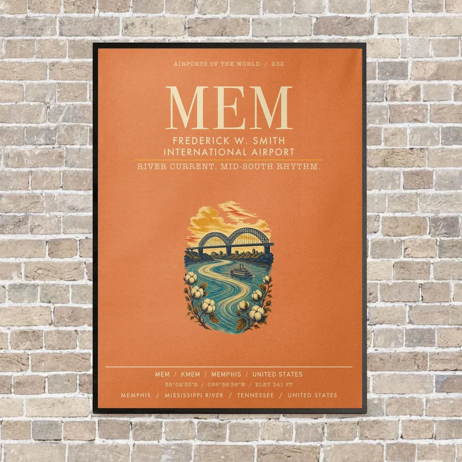 Frederick W. Smith International Airport Memphis MEM vertical canvas print - framed - orange background