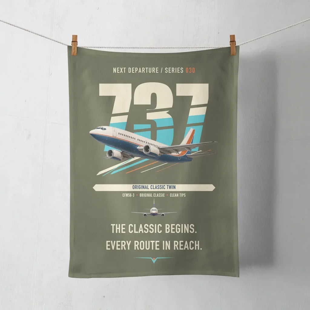 Boeing 737-300 Classic design on green army towel