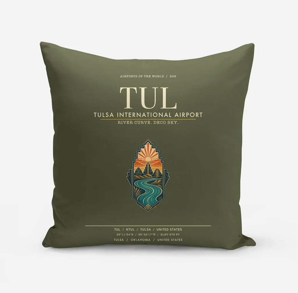 Tulsa International Airport (TUL) design on green army pillow