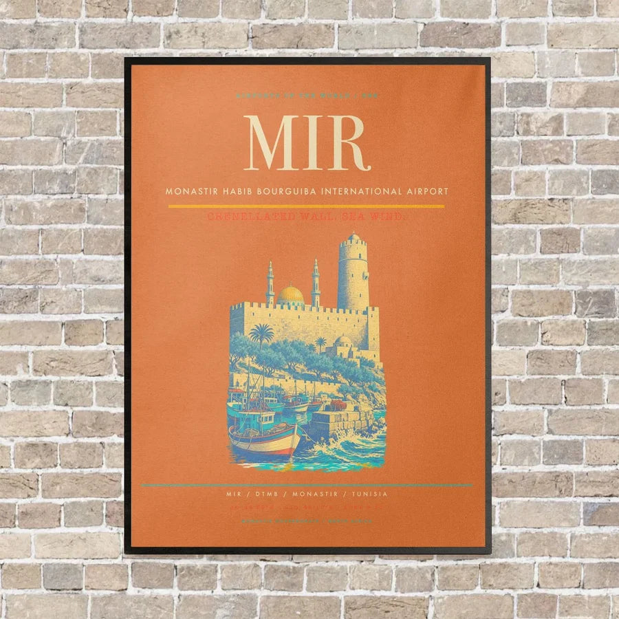 Monastir Habib Bourguiba International Airport MIR vertical canvas print - framed - orange background