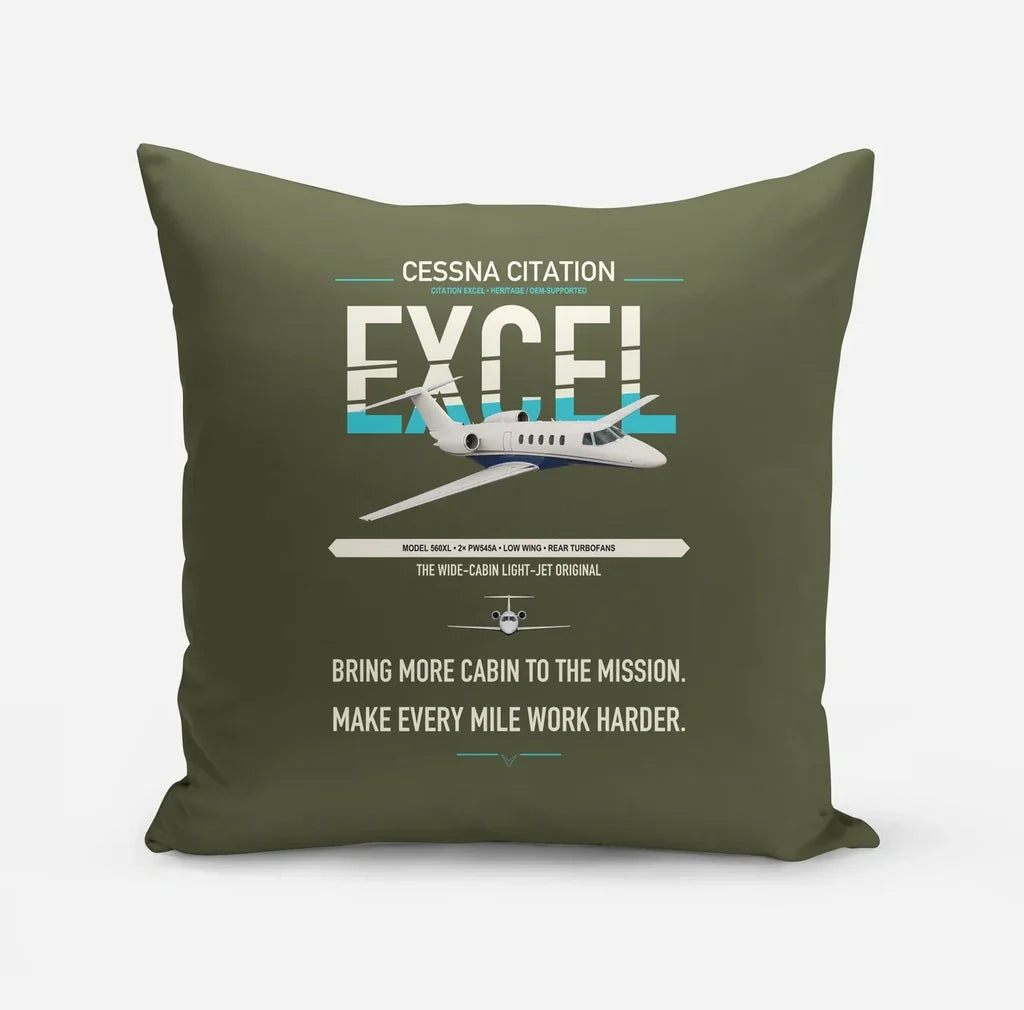 Cessna Citation Excel design on green army pillow