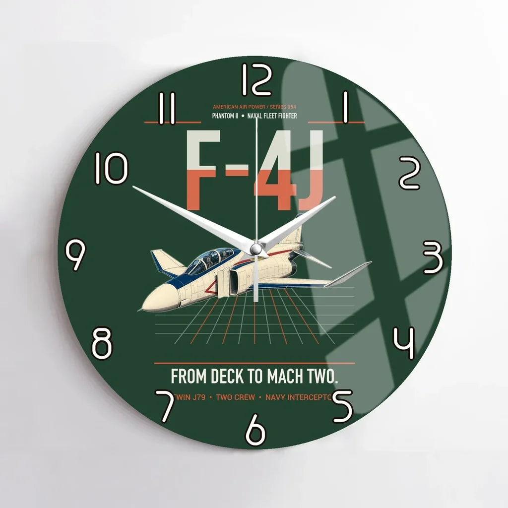 F-4J Phantom II design on dark green no frame wall clock