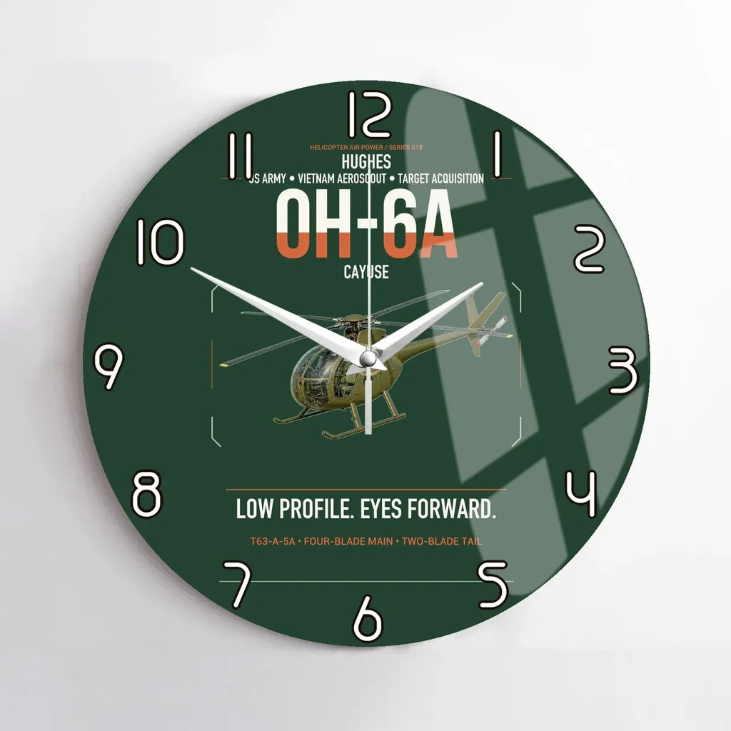 Hughes OH-6A Cayuse design on dark green no frame wall clock