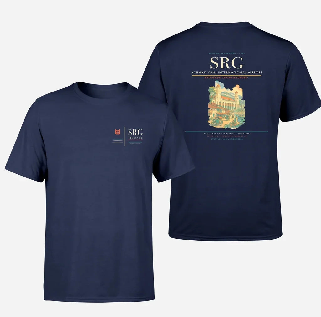 Achmad Yani International Airport (SRG) design printed on navy blue double-side t-shirt