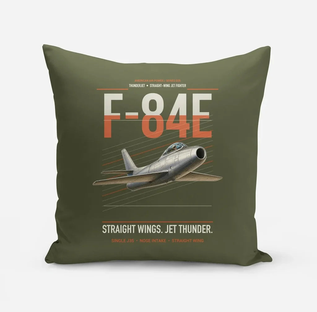 F-84E Thunderjet design on green army pillow