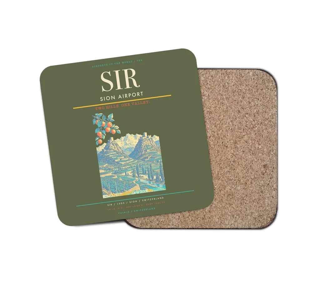 Sion Airport (SIR) design on green army 1 piece coaster