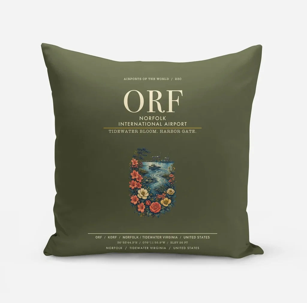 Norfolk International Airport (ORF) design on green army pillow