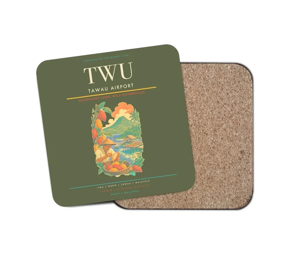 Tawau Airport (TWU) design on green army 1 piece coaster