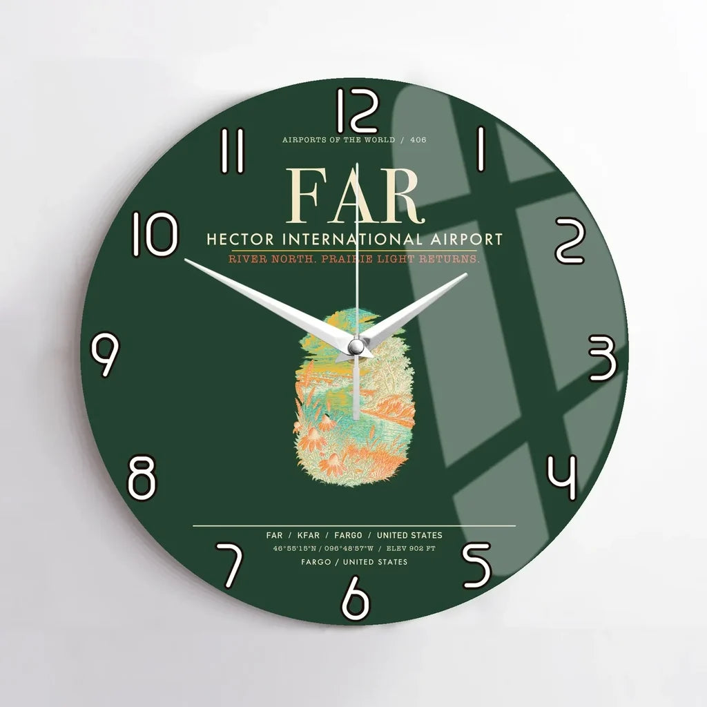 Hector International Airport (FAR) design on dark green no frame wall clock