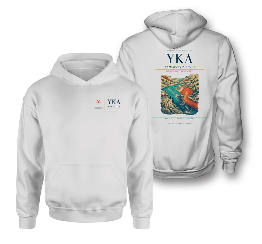 Kamloops Airport (YKA) design on white double-side hoodie