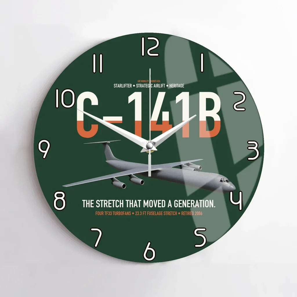 C-141B Starlifter design on dark green no frame wall clock