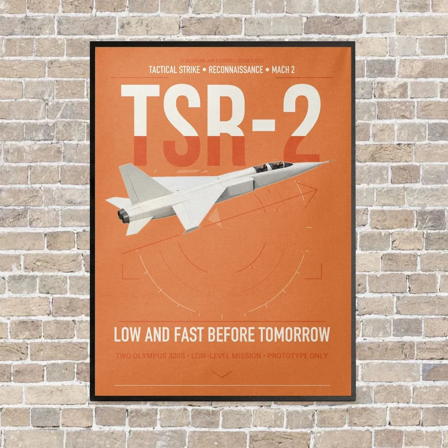 BAC TSR-2 vertical canvas print - framed - orange background