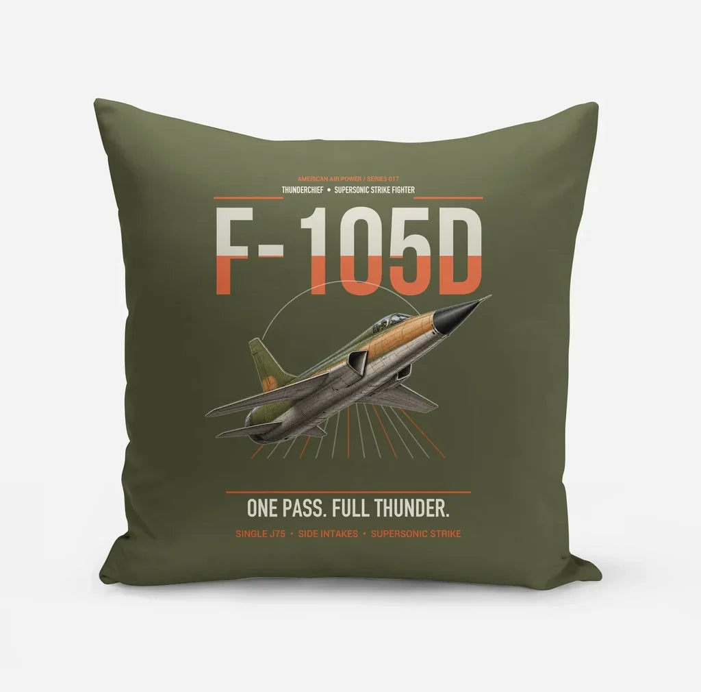F-105D Thunderchief design on green army pillow