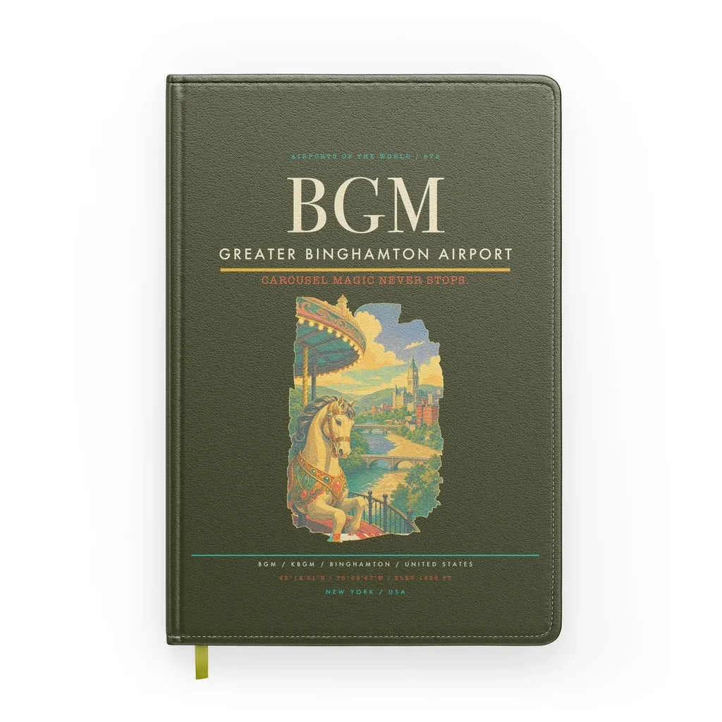 Greater Binghamton Airport (BGM) design on green army notebook