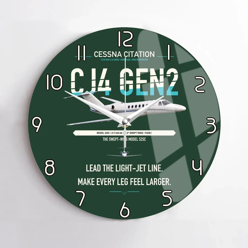 Cessna Citation CJ4 Gen2 design on dark green no frame wall clock