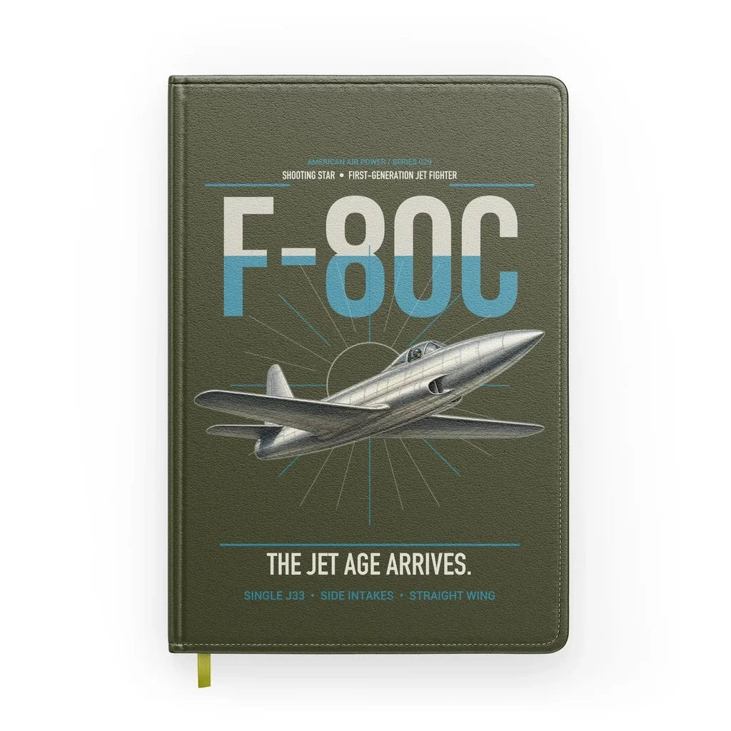 F-80C Shooting Star design on green army notebook