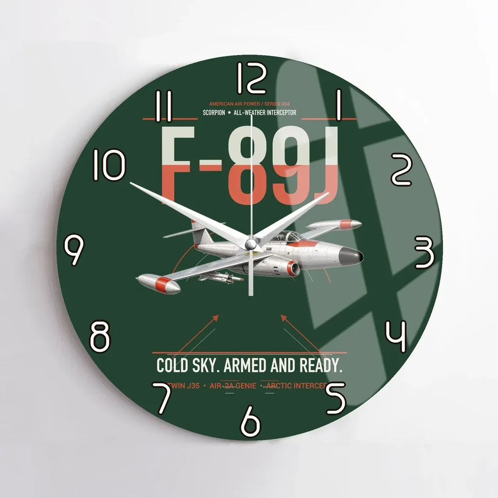 F-89J Scorpion design on dark green no frame wall clock