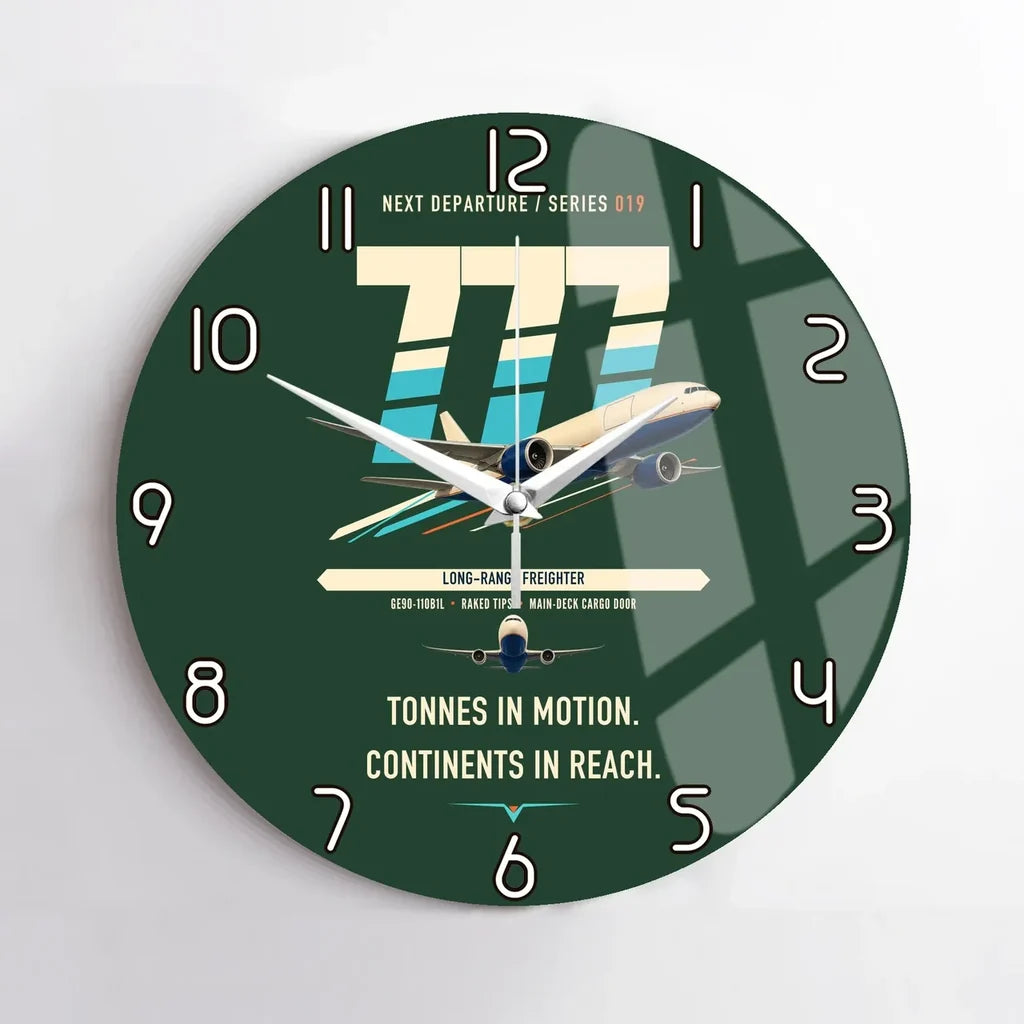 Boeing 777F design on dark green no frame wall clock