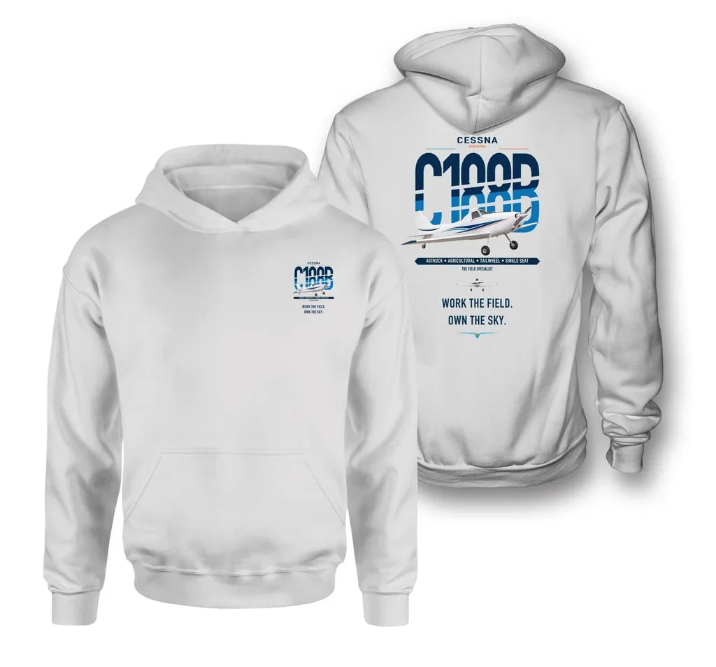Cessna A188B AgTruck design on white double-side hoodie, double-side print