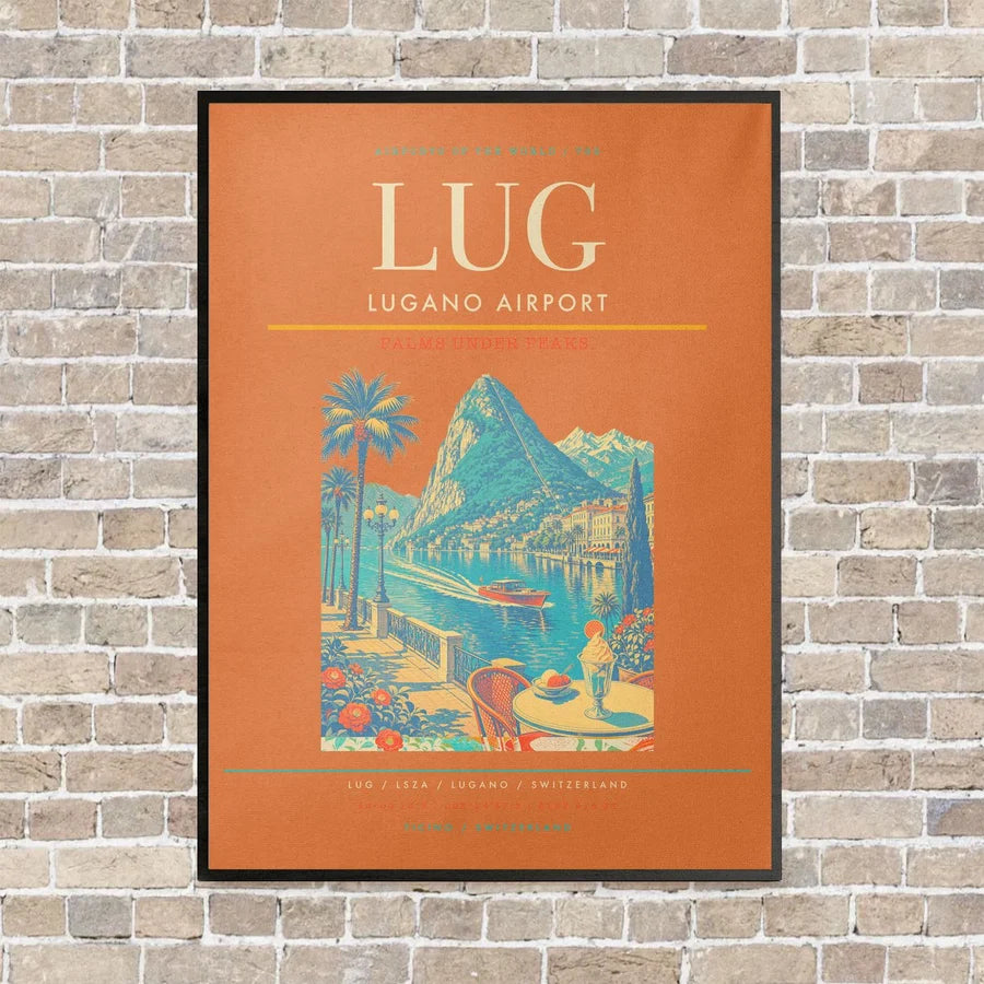 Lugano Airport LUG vertical canvas print - framed - orange background