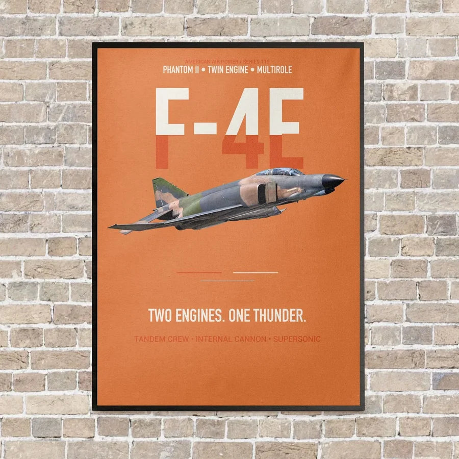 F-4E Phantom II Two Engines One Thunder vertical canvas print - framed - orange background
