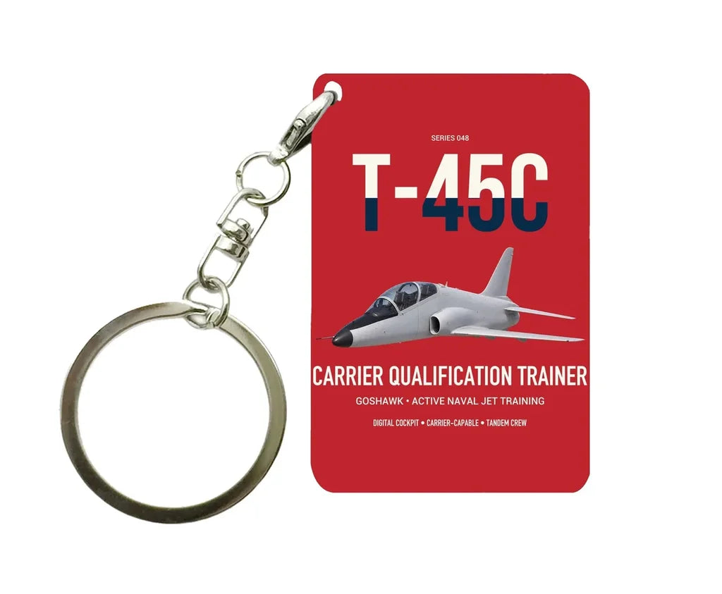 T-45C Goshawk design on red designed key chain, double-side print