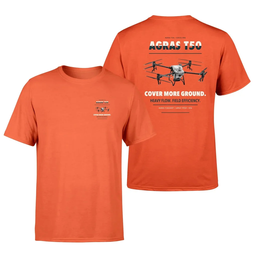 DJI Agras T50 design on orange t shirt