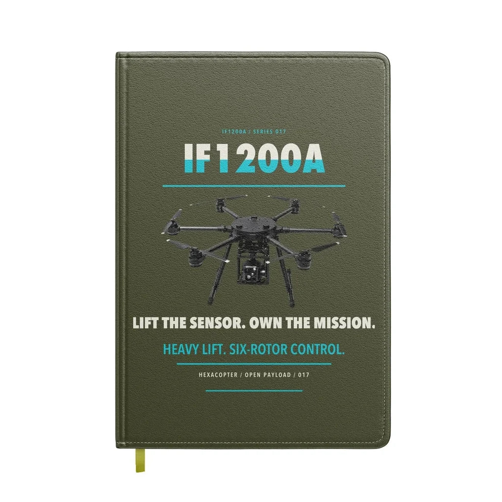 Inspired Flight IF1200A design on green army notebook