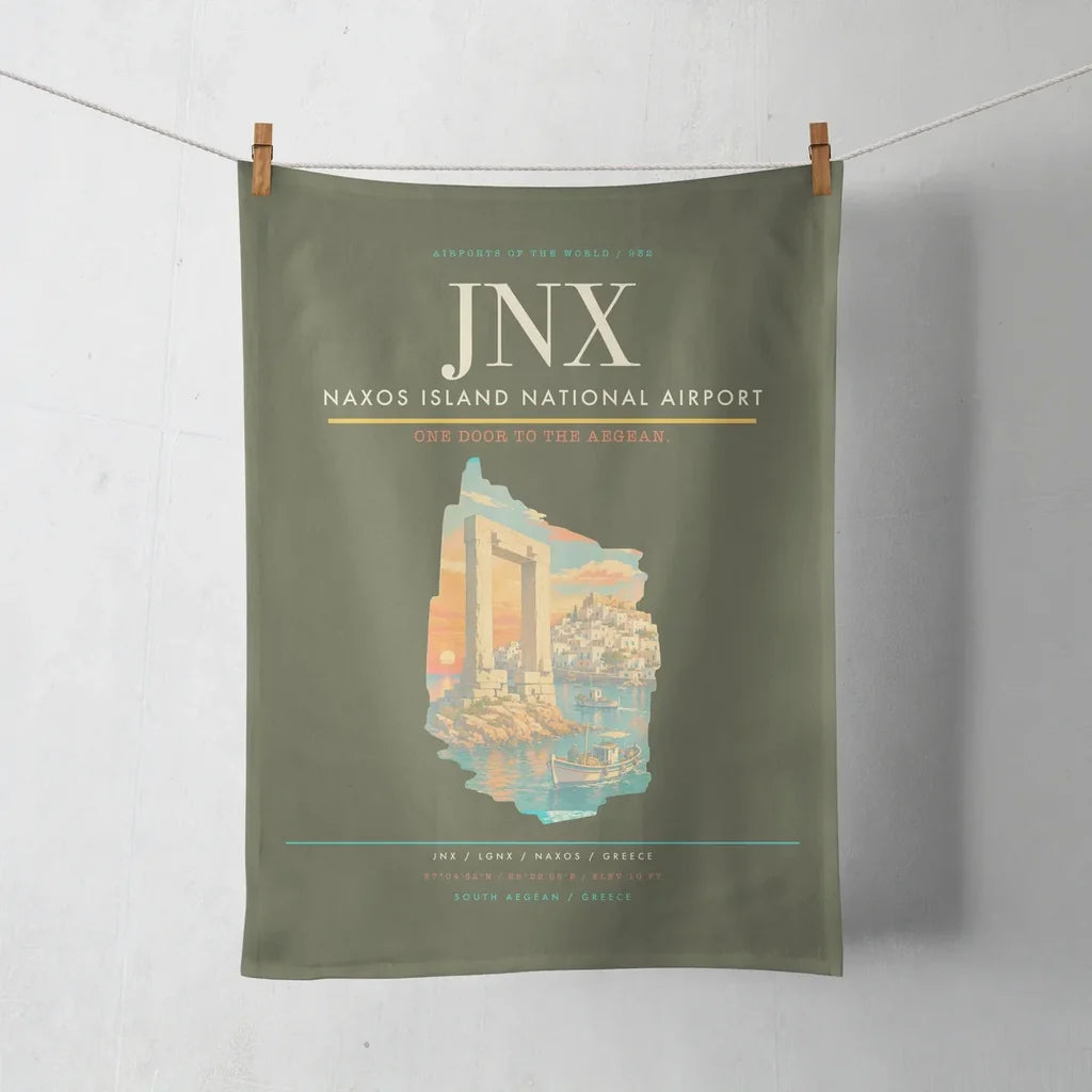 Naxos Island National Airport (JNX) design on green army towel