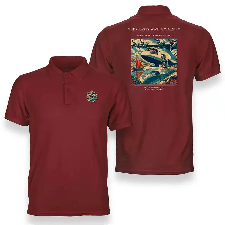 VINTAGE G4280 - The Glassy Water Warning - Double-Side Polo T-Shirt design on red