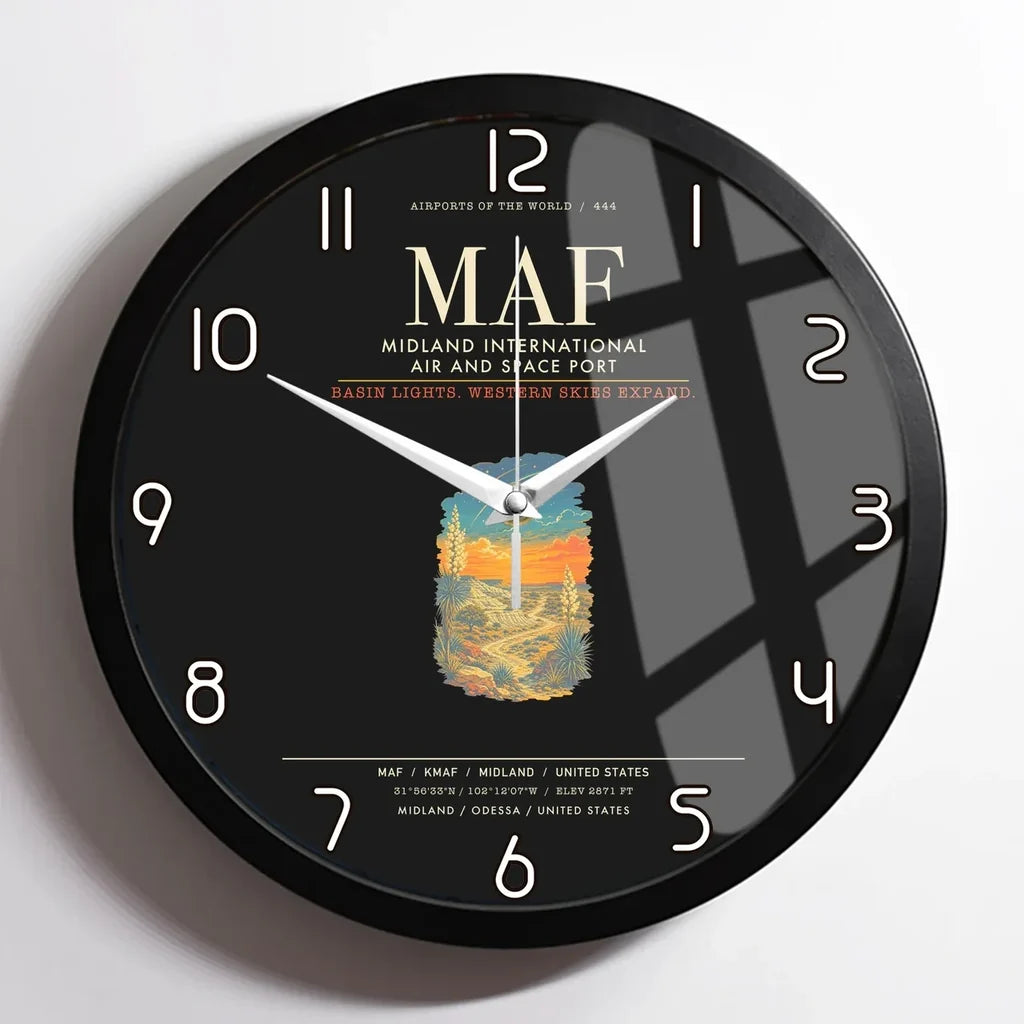 Midland International Air and Space Port MAF Wall-Clock Framed - Black