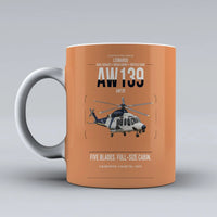 Thumbnail for Leonardo AW139 design on orange ceramic mug, double-side print